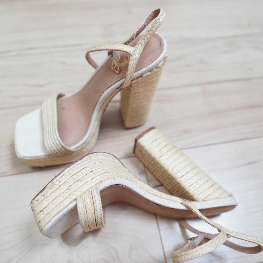 Express Raffia Block Heel Sandals Size 8